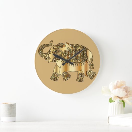 Golden Elephant Wall Clock Große Wanduhr (Zuhause)
