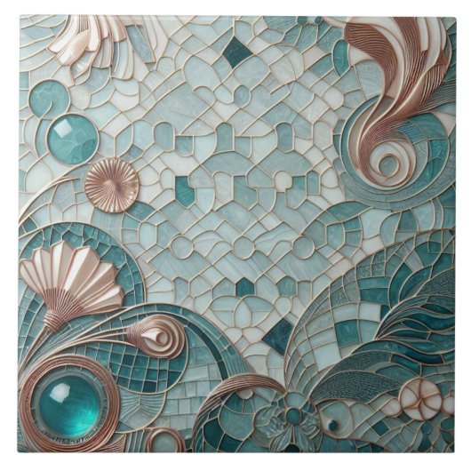 Golden Embellishment Aqua Blue Bubbles Mosaic Cool Fliese (Vorderseite)