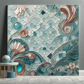 Golden Embellishment Aqua Blue Bubbles Mosaic Cool Fliese