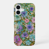 Golden Embroidered Pastel Floral Phone Case iPhone 16 Hülle (Rückseite)