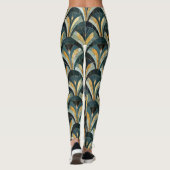 Golden Emerald Art Deco Fan Gemustert Leggings (Rückseite)