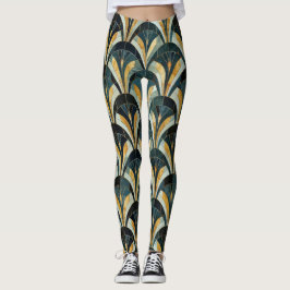 Golden Emerald Art Deco Fan Gemustert Leggings