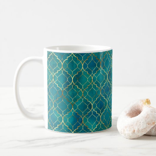 Golden Emerald Geometry Kaffeetasse (Mit Donut)