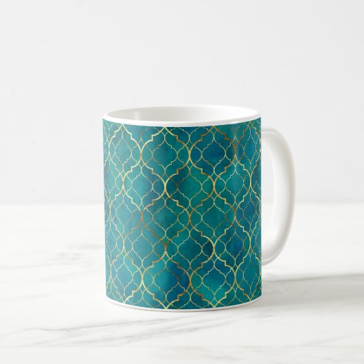 Golden Emerald Geometry Kaffeetasse (VorderseiteRechts)
