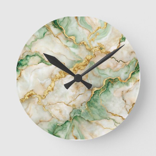 Golden Emerald Marble Runde Wanduhr (Vorderseite)