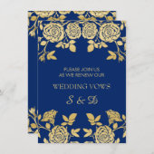 Golden English Rose auf Blue Vow Renewal Einladung (Vorne/Hinten)