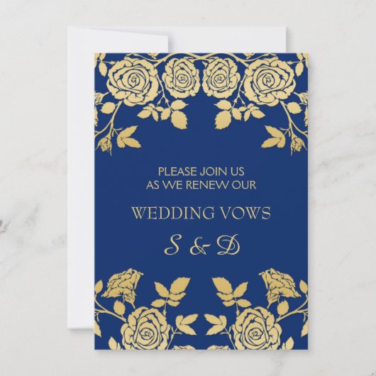 Golden English Rose auf Blue Vow Renewal Einladung (Vorderseite)
