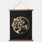 Golden Enso Zen Circle Sakura Wandteppich Mit Holzrahmen (Vorderseite)