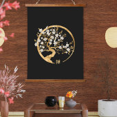 Golden Enso Zen Circle Sakura Wandteppich Mit Holzrahmen