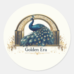 Golden Era-Logo mit elegantem Pfau-Design Runder Aufkleber