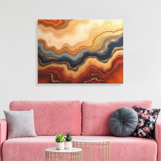 Golden Erosion – 24"x18" Abstract Fluid Canvas Pri Leinwanddruck (Insitu (Wohnzimmer))