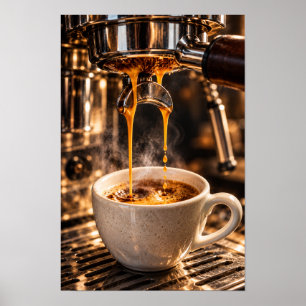 Golden Espresso Pour – Luxus-Kaffeemaschinen-Wand Poster