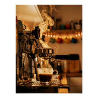 Golden Espresso Ritual – Warm Coffee Art Poster