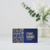 Golden Ethnic Pattern Ornament on blue Visitenkarte (Stehend Vorderseite)