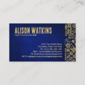 Golden Ethnic Pattern Ornament on blue Visitenkarte (Rückseite)