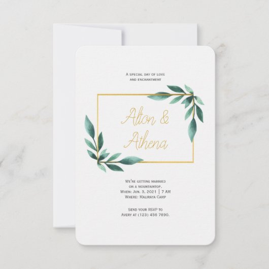 Golden Eucalyptus Blätter Grüne Einladung (Vorderseite)