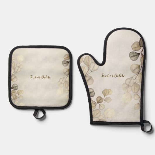 Golden Eucalyptus Foliage Shiny Elegante Ofenhandschuh & Topflappen-Set (Vorderseite)