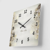 Golden Eucalyptus Foliage Shiny Elegante Quadratische Wanduhr (Winkel)