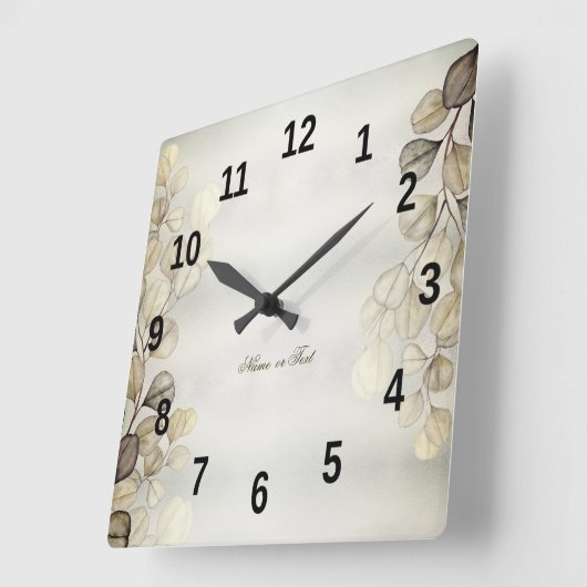 Golden Eucalyptus Foliage Shiny Elegante Quadratische Wanduhr (Winkel)