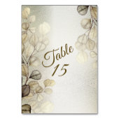 Golden Eucalyptus Foliage Wedding Shiny Tischnummer (Rückseite)