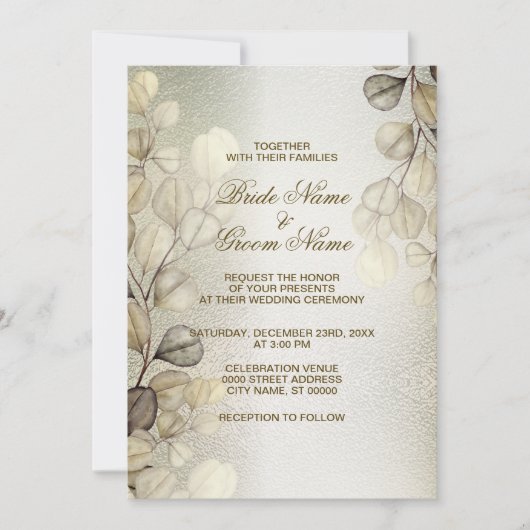 Golden Eucalyptus Hochzeitliches Rote Thun Einladung (Vorderseite)