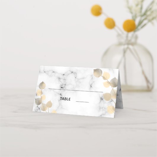 Golden Eukalyptus foliage Marmorhochzeit Platzkarte (Vorderseite)