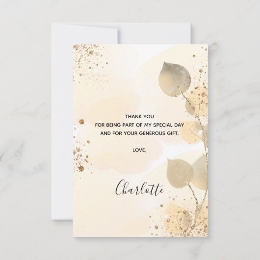 Golden Eukalyptus Moderner Glitzer Brautparty Dankeskarte (Rückseite)