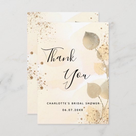 Golden Eukalyptus Moderner Glitzer Brautparty Dankeskarte (Vorne/Hinten)