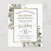 Golden Eukalyptus & Pine BUDGET Hochzeit Einladung (Vorderseite)