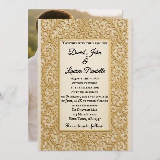 Golden Ever After Photo Wedding Invitation Einladung (Vorne/Hinten)