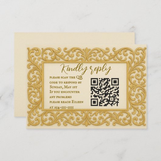 Golden Ever after QR Code Wedding RSVP Card (Vorne/Hinten)