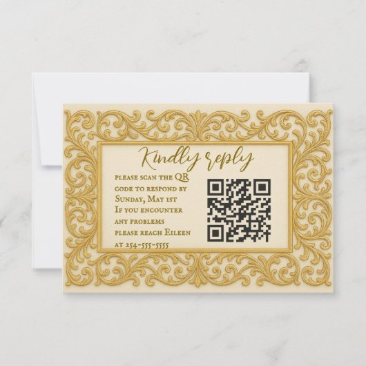 Golden Ever after QR Code Wedding RSVP Card Karte (Vorderseite)