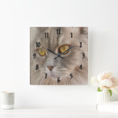 Golden Eye Gray Persian Cat Quadratische Wanduhr (Zuhause)