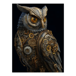 Golden-Eyed Steampunk Owl Poster