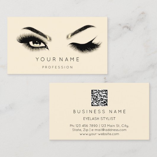 Golden Eyelash Brows Microblading QRCODE Gelb Visitenkarte (Vorne/Hinten)