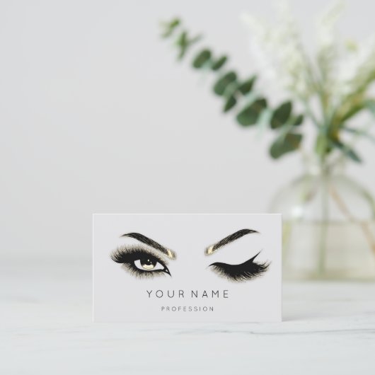 Golden Eyelash Brows Microblading QRCODE Logo Grau Visitenkarte (Stehend Vorderseite)