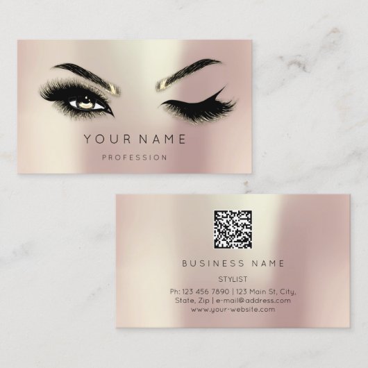 Golden Eyelash Brows Microblading QRCODE Logo WELL Visitenkarte (Vorne/Hinten)