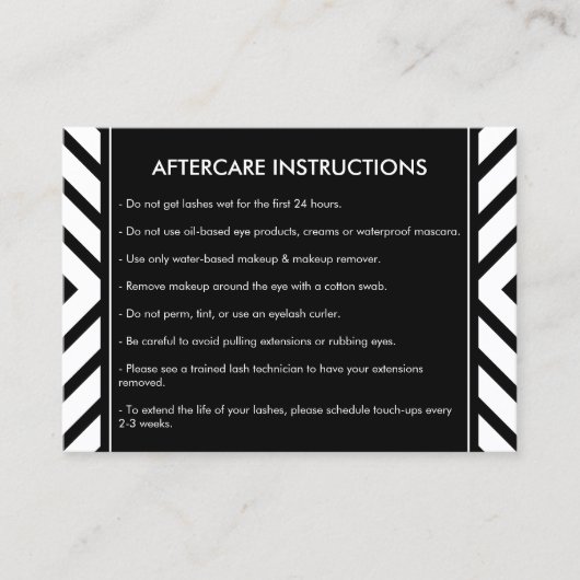 Golden Eyelashes Mod Pattern Salon Aftercare Card Visitenkarte (Vorderseite)