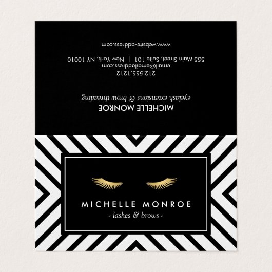 Golden Eyelashes Mod Pattern Salon Aftercare Visitenkarten (Außenseite Aufgefaltet)