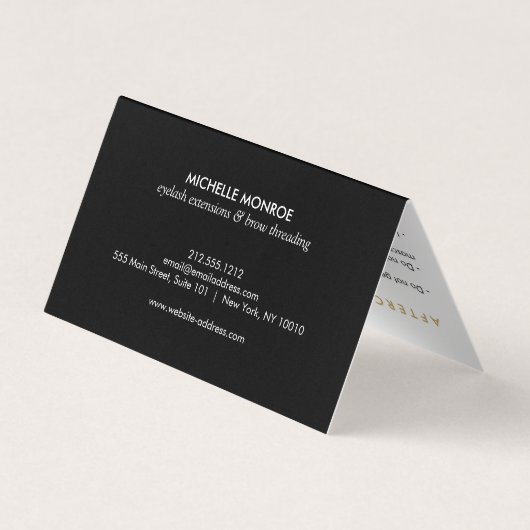 Golden Eyelashes Mod Pattern Salon Aftercare Visitenkarten (Rückseite)