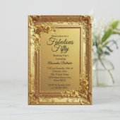 Golden Fabulous Elegant Birthday Photo Gold Floral Einladung (Stehend Vorderseite)