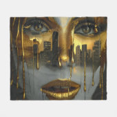 Golden Face Surrealist City Urban Digital Art Fleecedecke (Vorderseite (Horizontal))