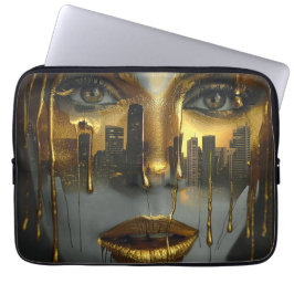 Golden Face Surrealist City Urban Digital Art Laptopschutzhülle