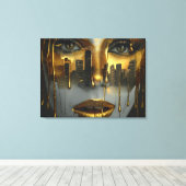 Golden Face Surrealist City Urban Digital Art Leinwanddruck (Insitu (Holzboden))