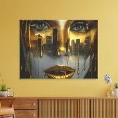 Golden Face Surrealist City Urban Digital Art Leinwanddruck (Insitu (Wohnzimmer))