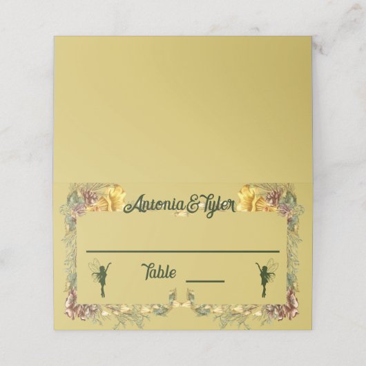 Golden Fairies Forest Wedding Platzkarte (Außenseite Aufgefaltet)