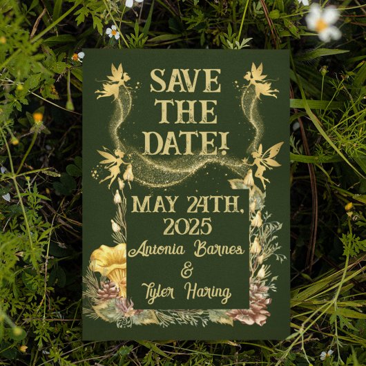Golden Fairies Forest Wedding Rett-the-date Postkarte