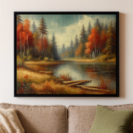 Golden Fall Forest Reflektion Leinwanddruck