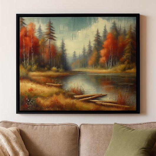 Golden Fall Forest Reflektion Leinwanddruck