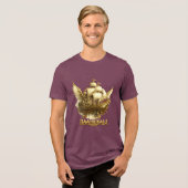 Golden Fantasy Flying Ship Art Bella+Canvas Tri-Bl Tri-Blend Shirt (Vorderseite voll)